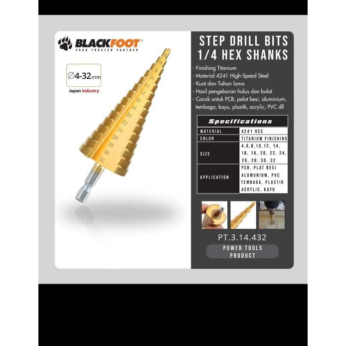 BLACKFOOT - MATA BOR PAGODA-STEP DRILL BITS ¼ HEX SHANKS