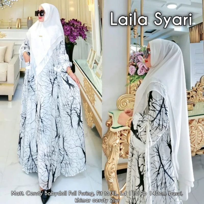 Set Hijab Laila Syari Ceruty Dobel Puring || realpict (COD Bayar Ditempat)