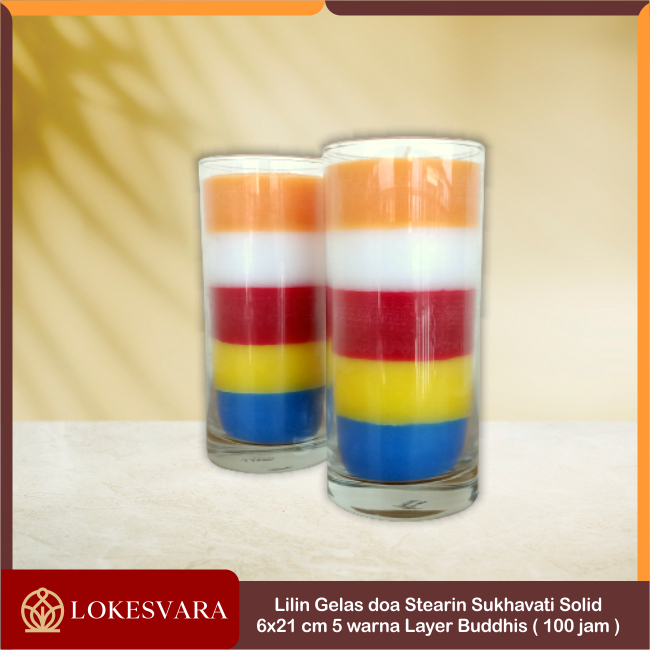 Lilin Gelas Waisak Panca 5 Warna Layer Stearin Sukhavati Solid