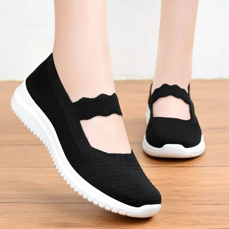 GROSIRTAS LV0143 &quot;FREE BOX&quot; Sepatu Slip On Kanvas Wanita Sepatu Fashion Rajut Wanita Import