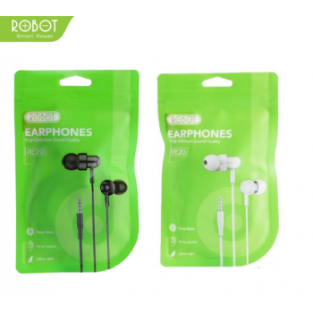 HEADSET EARPHONE ROBOT RE20 ORIGINAL HITAM PUTIH