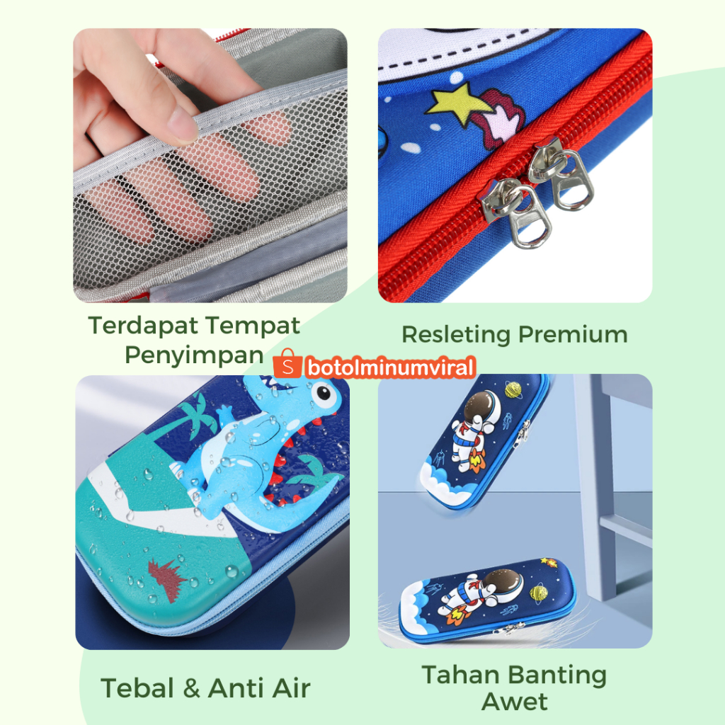 Tempat Pensil 3D Timbul Kotak Karakter Unicorn Astronot Dino Mermaid