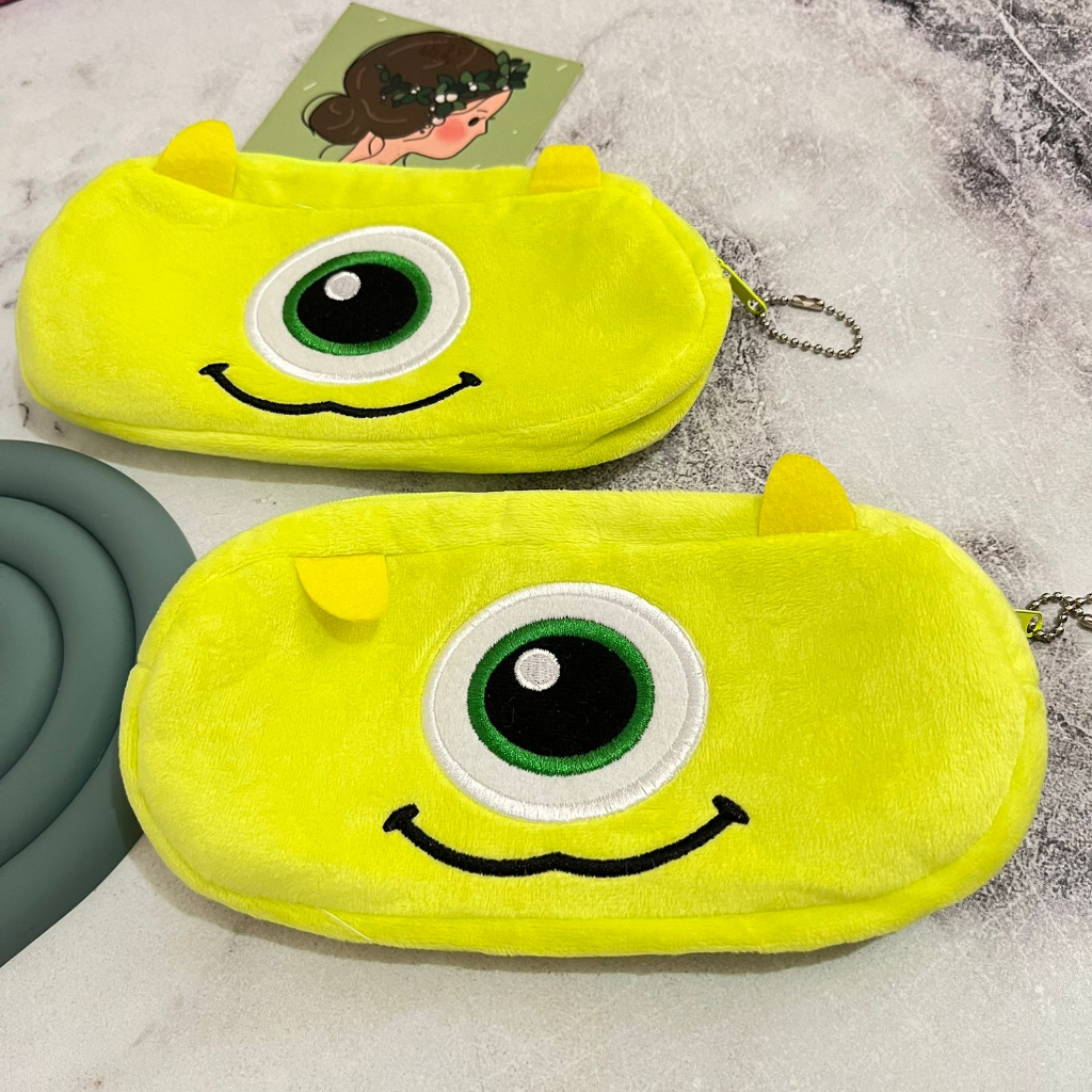 Tempat Pensil Lucu Mike Wazowski Cute Lucu bahan Kain Halus Termurah / Kotak Pensil karakter Mike Hijau Imut Unik alat tulis sekolah anak kekinian fancy bisa Grosir dan COD