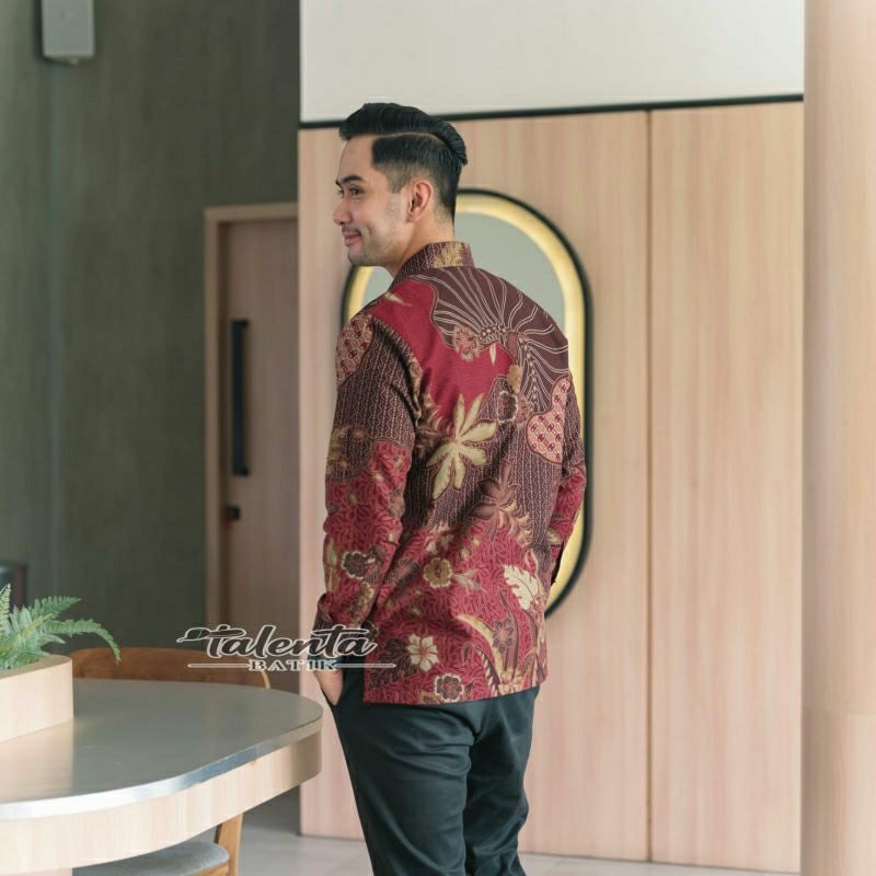 Batik pasangan couple sarimbit pria &amp; wanita batik ekslusif bahan katun lapis furing size reguler daun maron