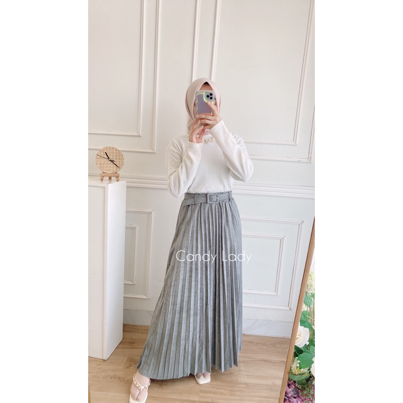 Suede Pleats Skirt Import