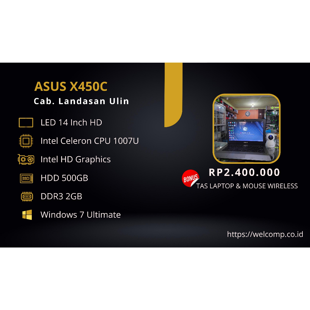 Laptop 2ND Asus X450C Second Bergaransi 1 Tahun