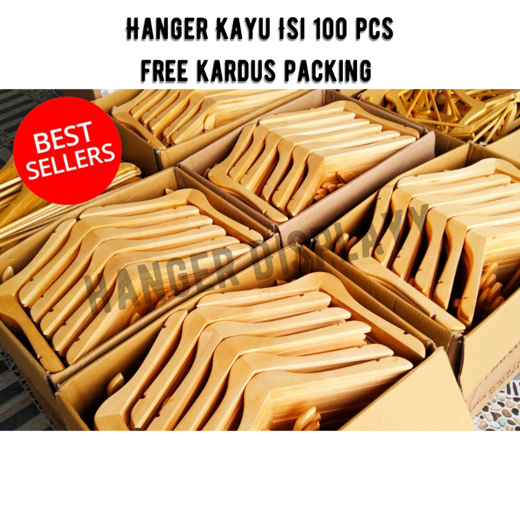 Paket Hanger Kayu (Wood) Warna Natural Dewasa 1 Dus ( Isi 100 Pcs ) Harga Grosir