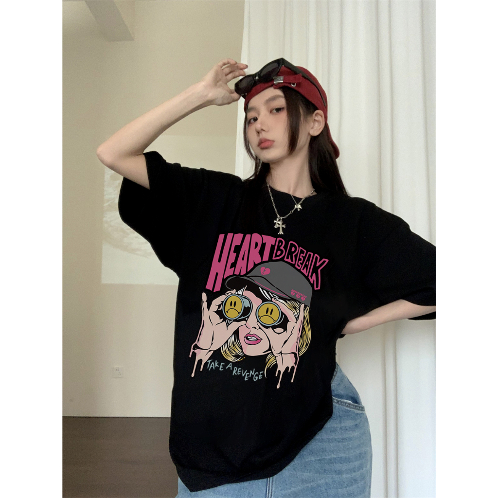 XiaoZhaiNv Kaos Atasan Oversize Wanita Girl Anime Avatar Pattern Lengan Pendek A0919