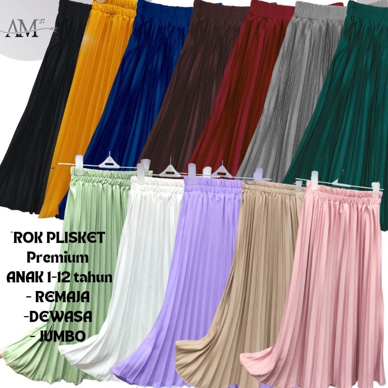 AM27 ROK PANJANG PLISKET PAYUNG Anak 1-12 thn POLOS PLEATED SKIRT MUSLIM