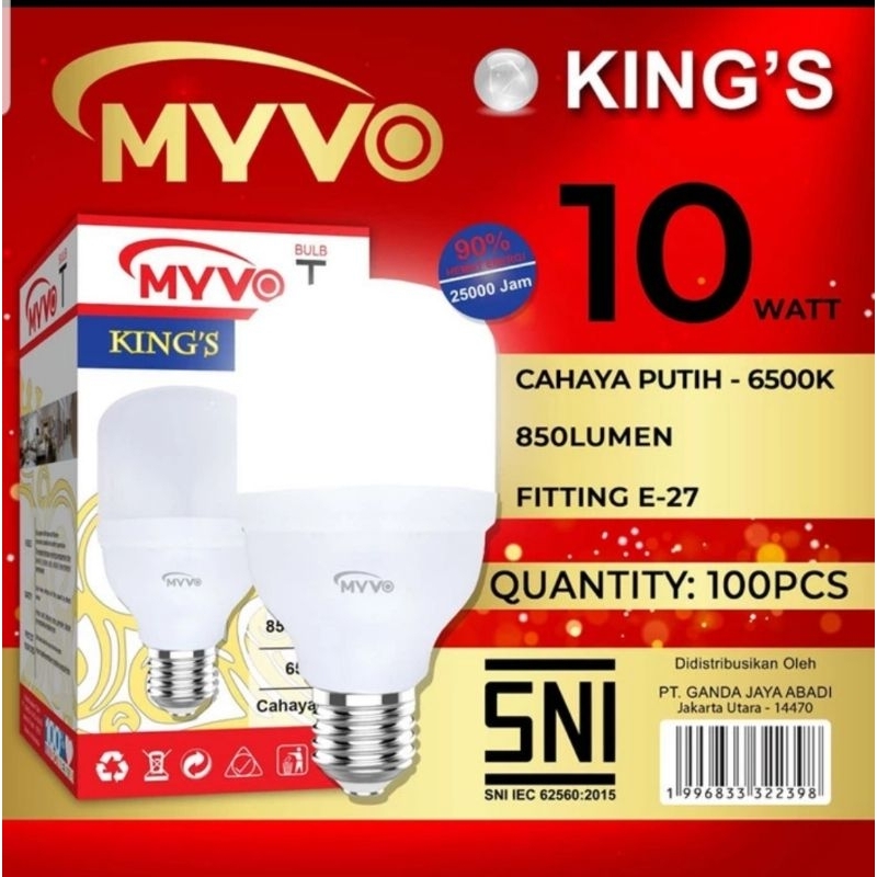 Lampu Led MYVO KING 10 Watt 10W Cahaya Putih 6500K &amp; Cahaya Kuning 3000K Garansi 1 Tahun