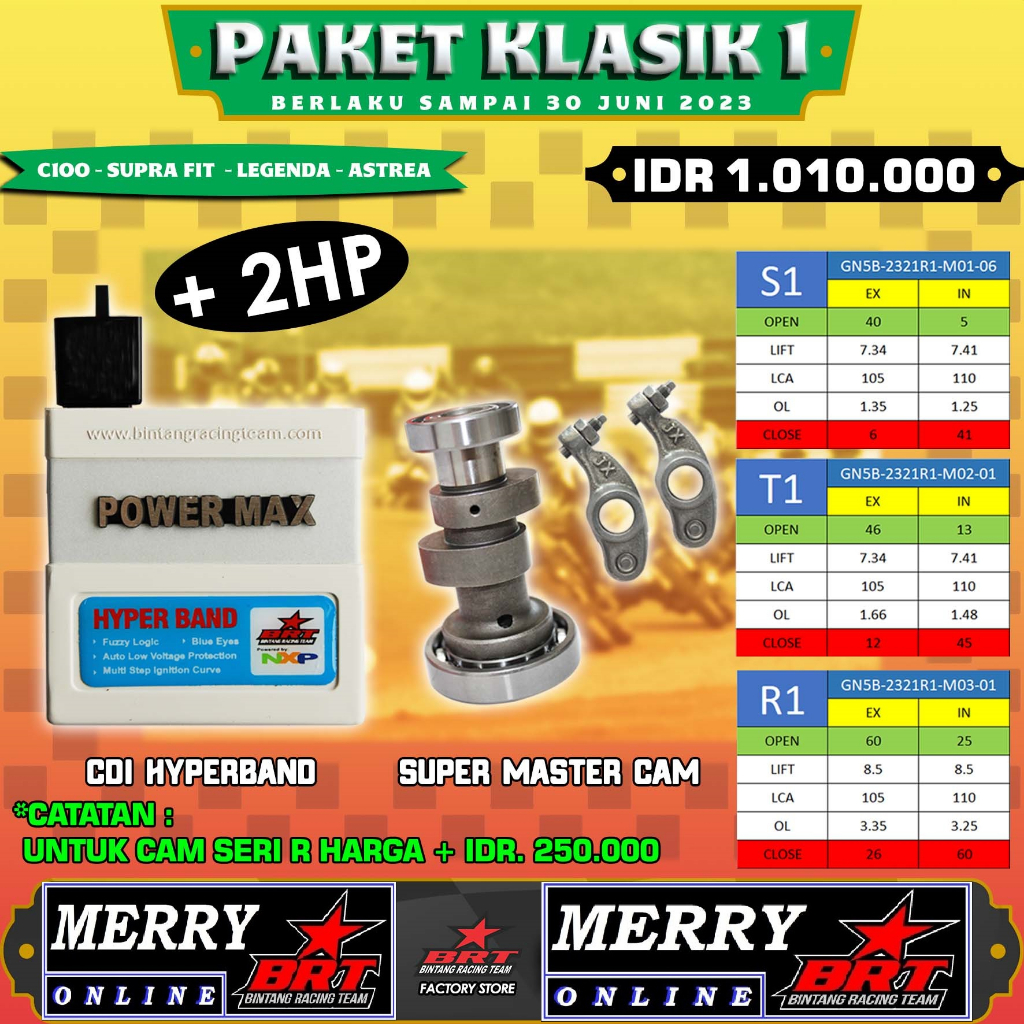 Paket Klasik 1 BRT Cam RRA Cdi Noken as pelatuk Roller C100 Grand Legenda Supra fit Win GN5