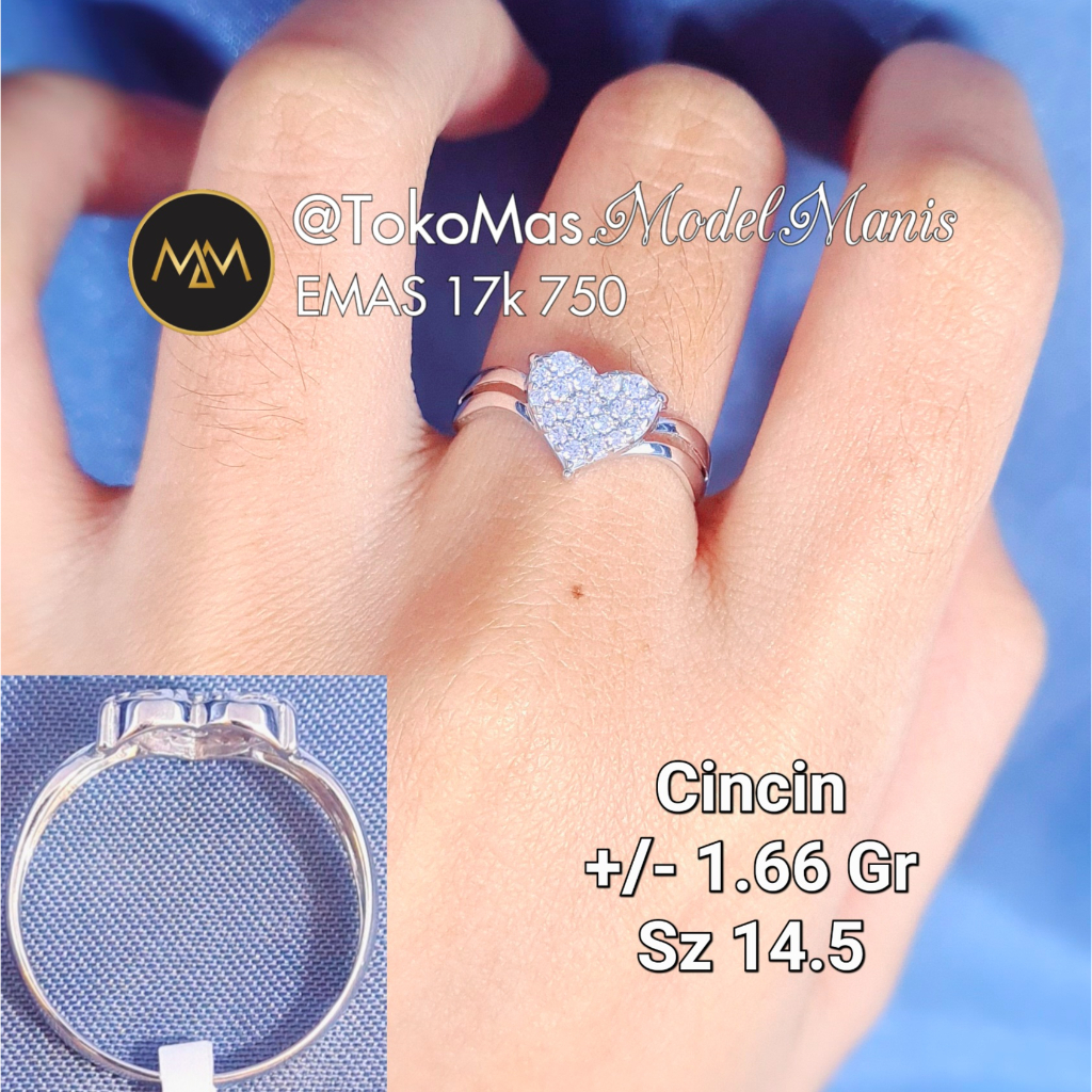 Cincin love aurel emas putih 750 kadar 17k