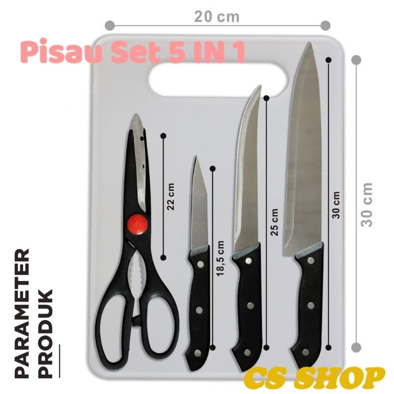 PISAU SET TALENAN 5IN1 STANLESS/SET PISAU TALENAN+GUNTING PISAU 2/KNIFEE SET