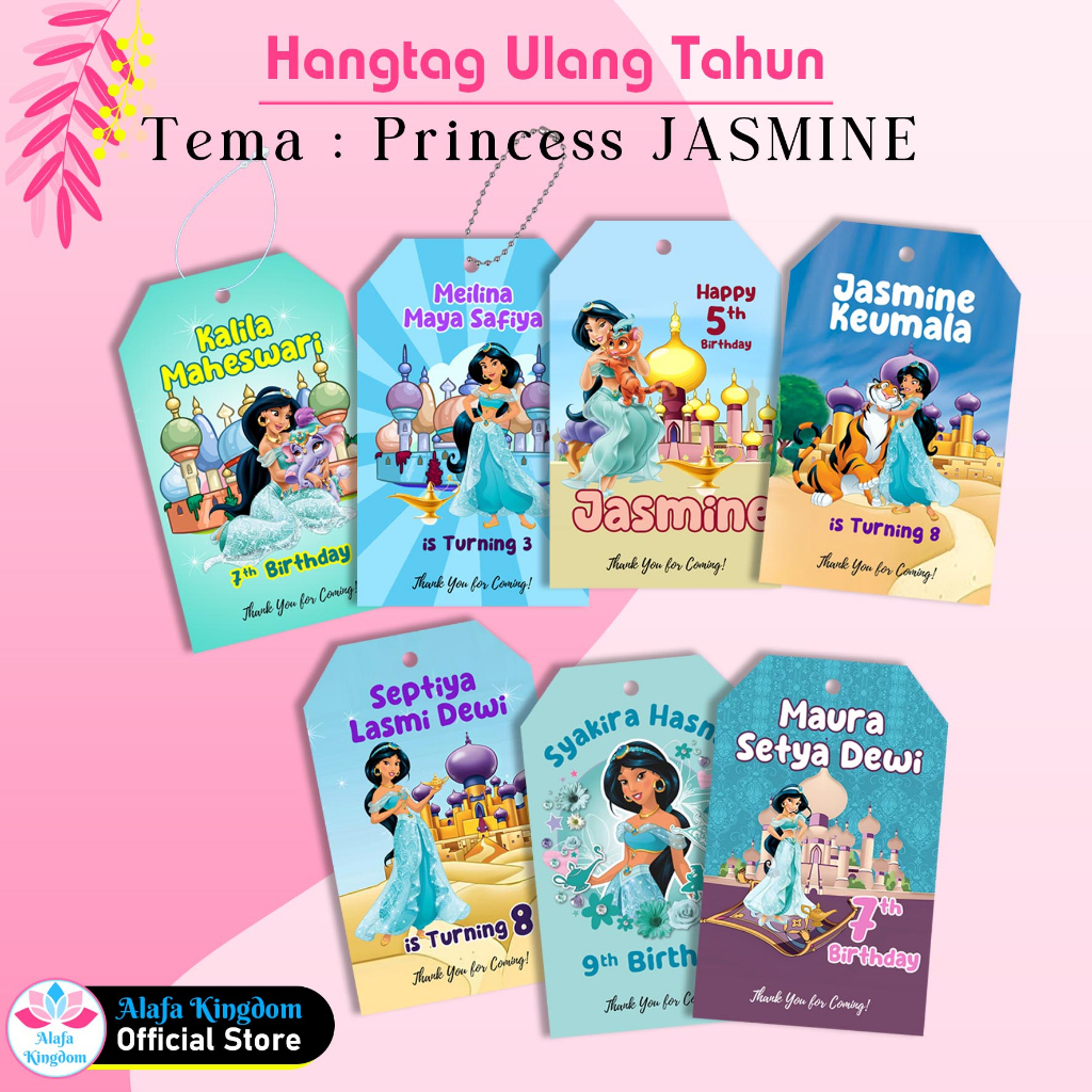 

[alafakingdom] 8 Pcs Hangtag Ulang Tahun Custom Tema Princess JASMINE | Label Gantung Bingkisan Ulang Tahun