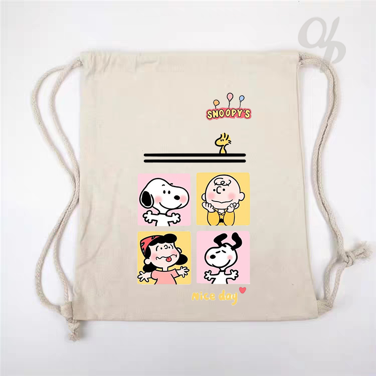 Tas Serut Kanvas Motif Kartun Snoopy Classic / Tas Gendong / hampers anak / Stringbag