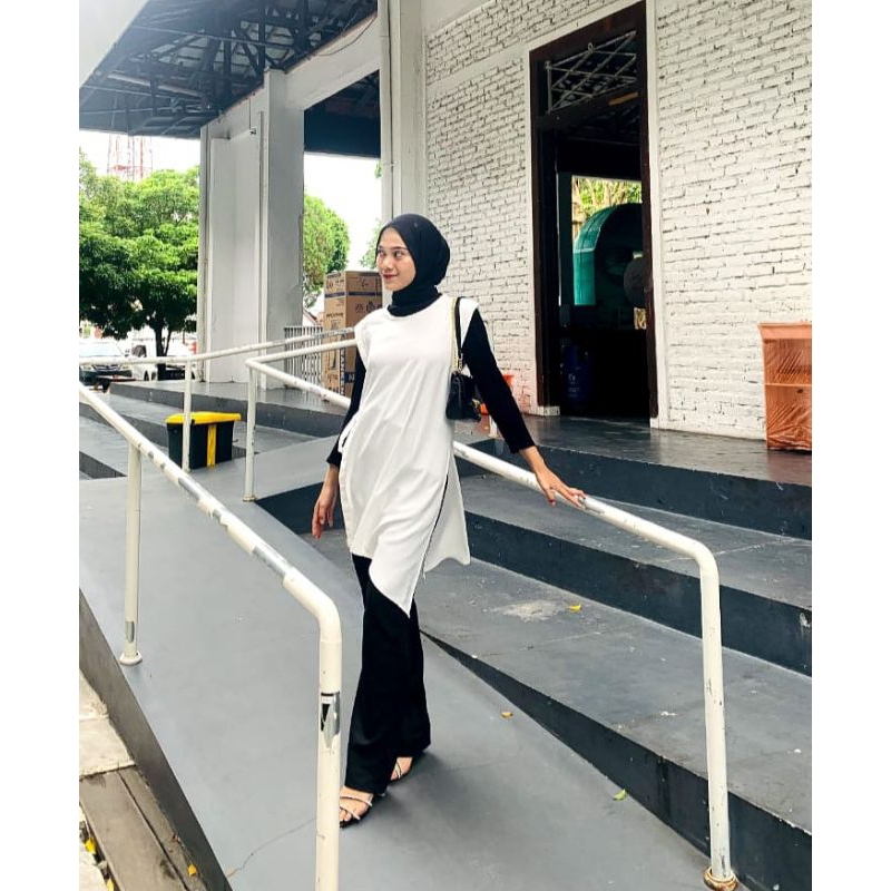 Zara Long Vest Wanita Polos Tali Samping Outer