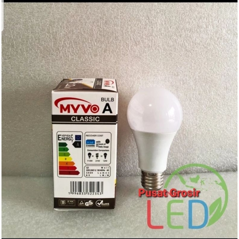 Lampu Led MYVO CLASSIC 12 Watt 12W Bergaransi 1 Tahun Cahaya Putih Dan Kuning Super Terang