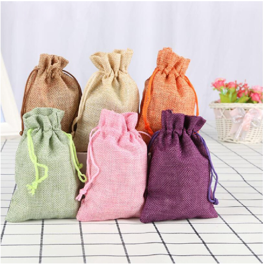 Tas Kantong Serut Pouch Packaging Kain Goni Linen Warna Hadiah