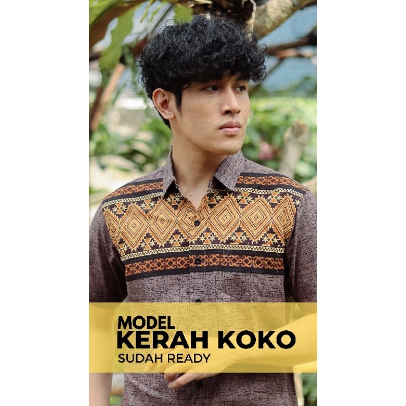 BatikBule Kemeja Koko Slimfit Panjang Motif Casual Warna Coklat &amp; Cream LBL 2032 &amp; 2033