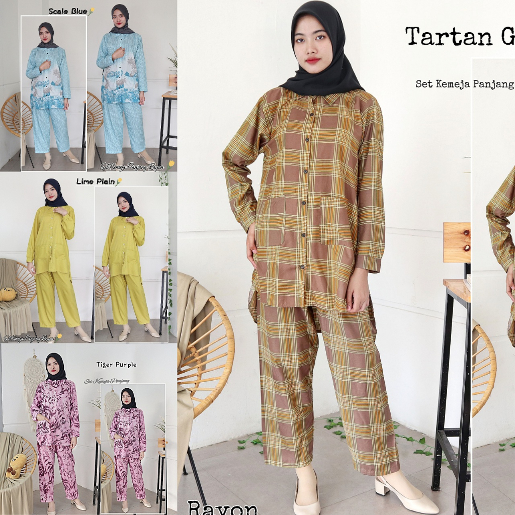 IZANY One Set Setelan Kemeja Panjang Rayon / Piyama PP