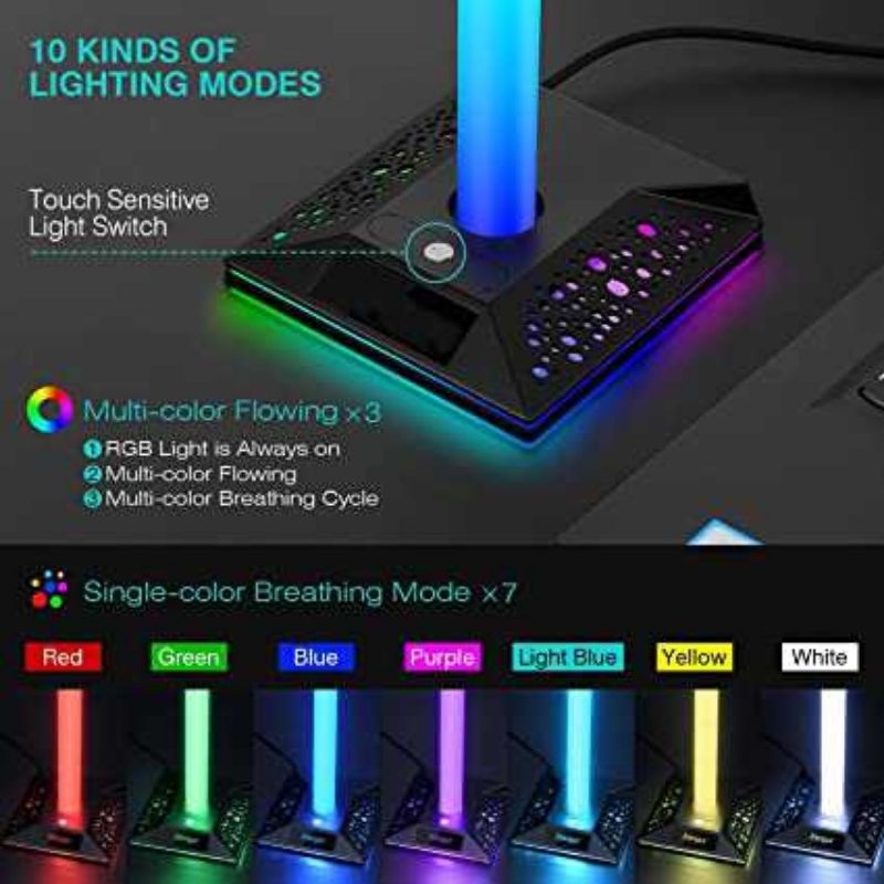 Piifoxer Gantungan Gaming Headphone Stand Hanger RGB USB 281mm - EB02