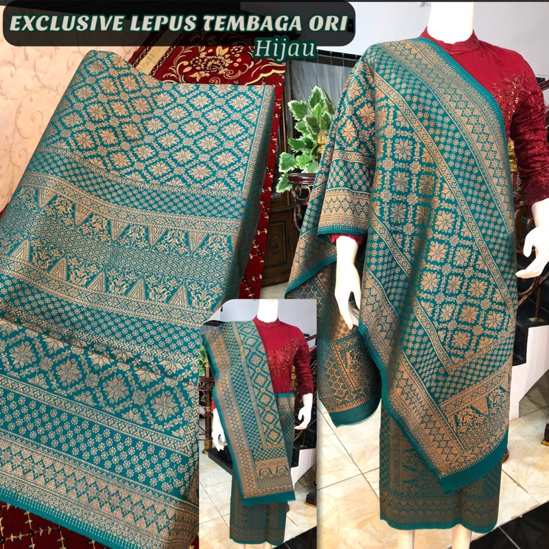 EXCLUSIVE TEMBAGA ORI Warna Alam Hijau /  Songket Tenun Palembang asli Tenun Tangan ilham Songket