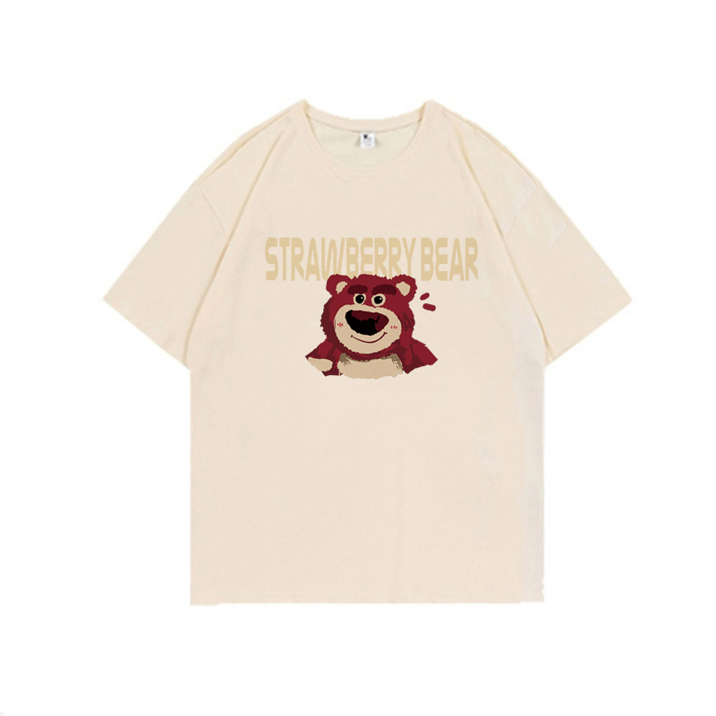 Korean Style Strawberry Bear Pattern Printing Lengan Pendek Kaos Oblong Wanita/Baju Kaos Wanita/baju kaos oversize wanita