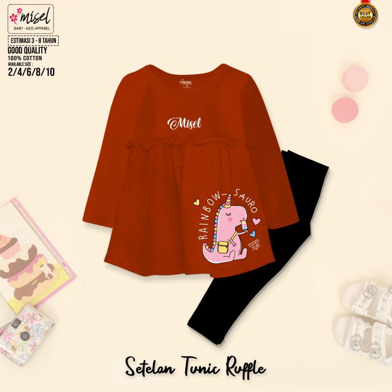 Setelan Baju Anak Perempuan Usia 3-8 Tahun Lengan Panjang Tunik Celana Panjang Daisy Premium Dress A