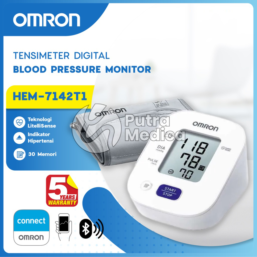 Omron Tensimeter Digital + Connect Bluetooth HEM-7142T1 / Tensi Elektrik Lengan Profesional Berkualitas / Blood Pressure Monitor / Alat Ukur Pengukur Tekanan Darah