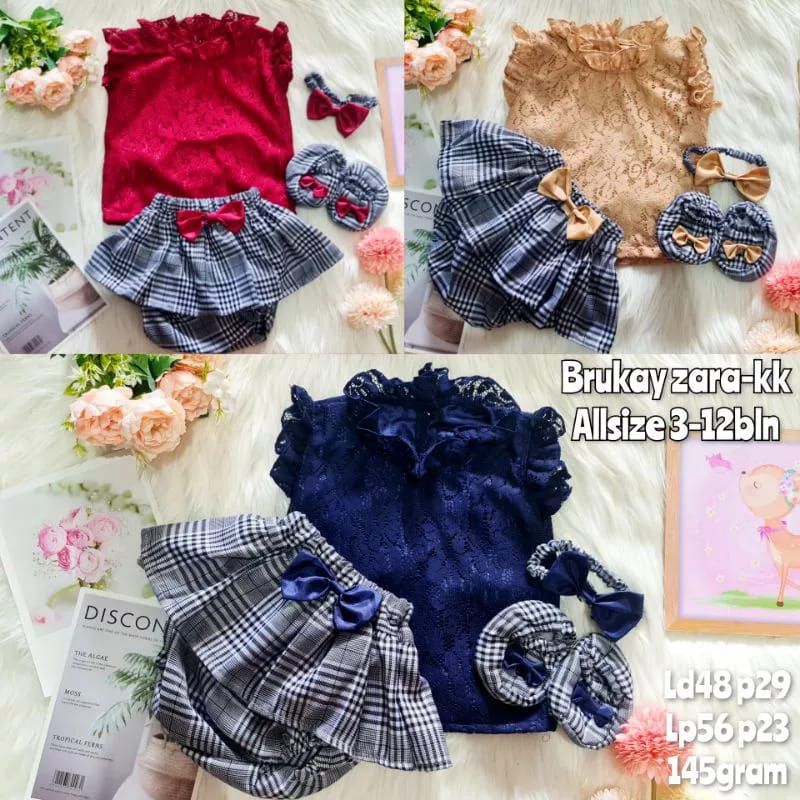 [GET 4in1] Set jumper bayi perempuan 0-12 bulan set kemeja brukat bloomers free bando sepatu BRIELLE SET