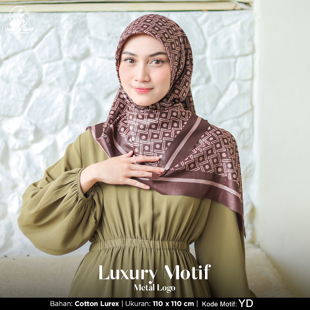 Jilbab Segiempat LUXURY PRINT UMAMA kode YD motif bahan Cotton Lurex original PREMIUM