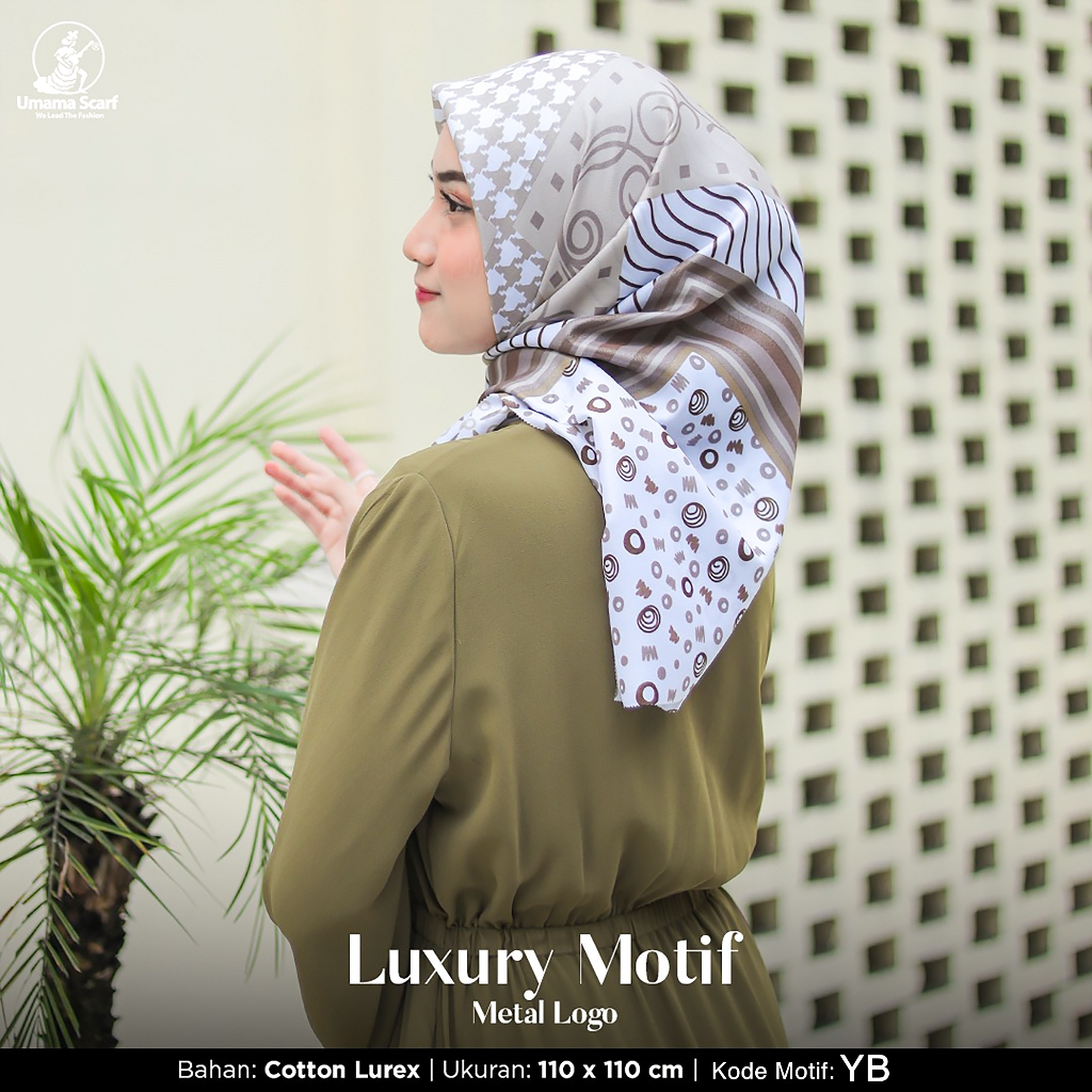 Jilbab Segiempat LUXURY PRINT UMAMA kode YB motif bahan Cotton Lurex original premium