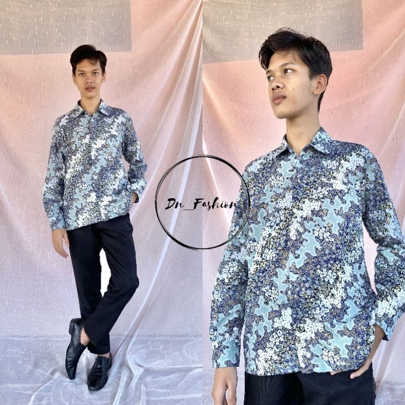 COD//KEMEJA LENGAN PANJANG//KEMEJA BATIK//KEMEJA BATIK BIRU DAN HIJAU //TERLARIS