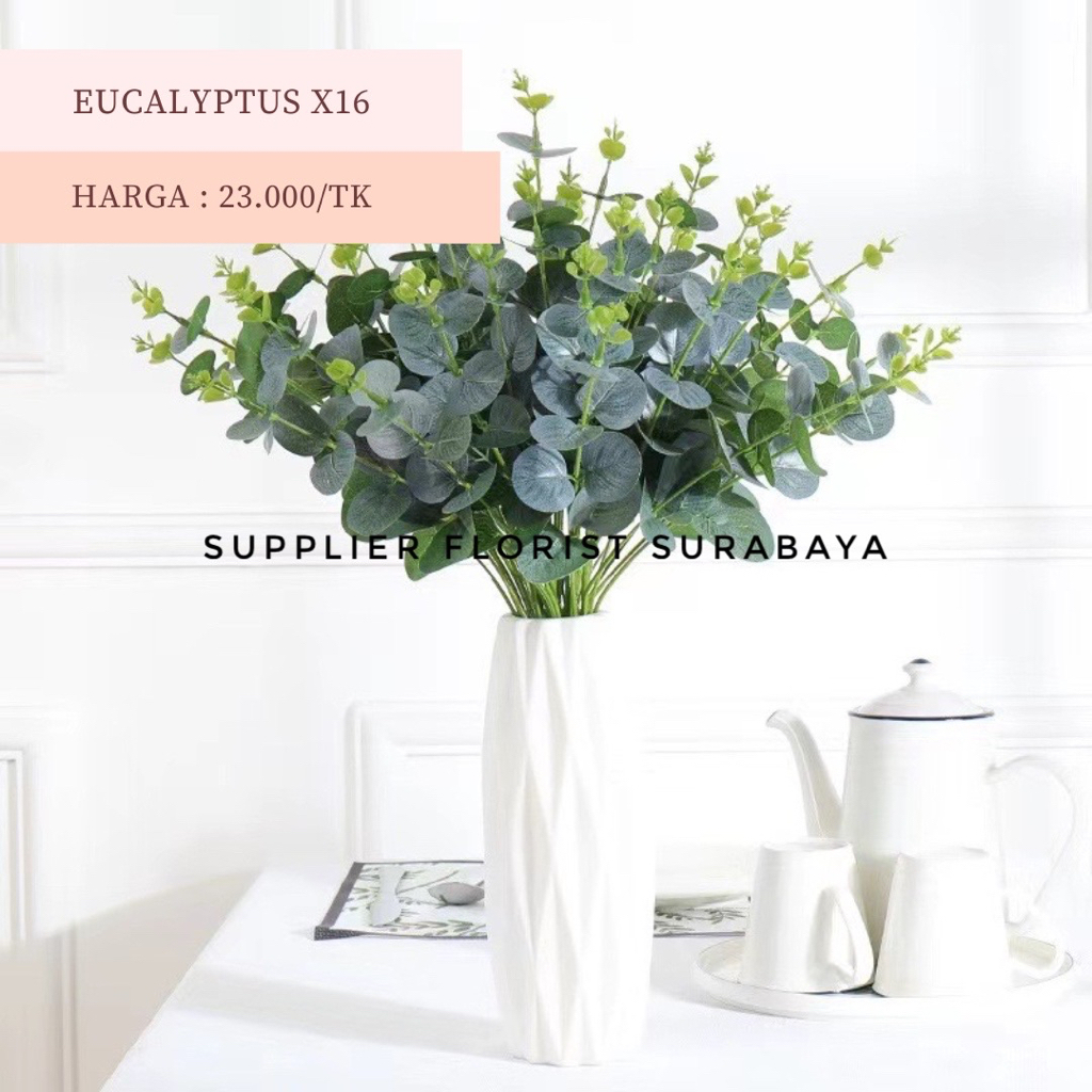 [16 CABANG] EUCALYPTUS DAUN ARTIFICIAL LEAF BUNGA PALSU DEKORASI DECORATION TANAMAN PALSU IMITASI PLASTIK DEKOR RUMAH DAUN EUKALIPTUS PREMIUM SUTRA ARTIFISIAL HIAS DOLLAR DAUN DOLAR