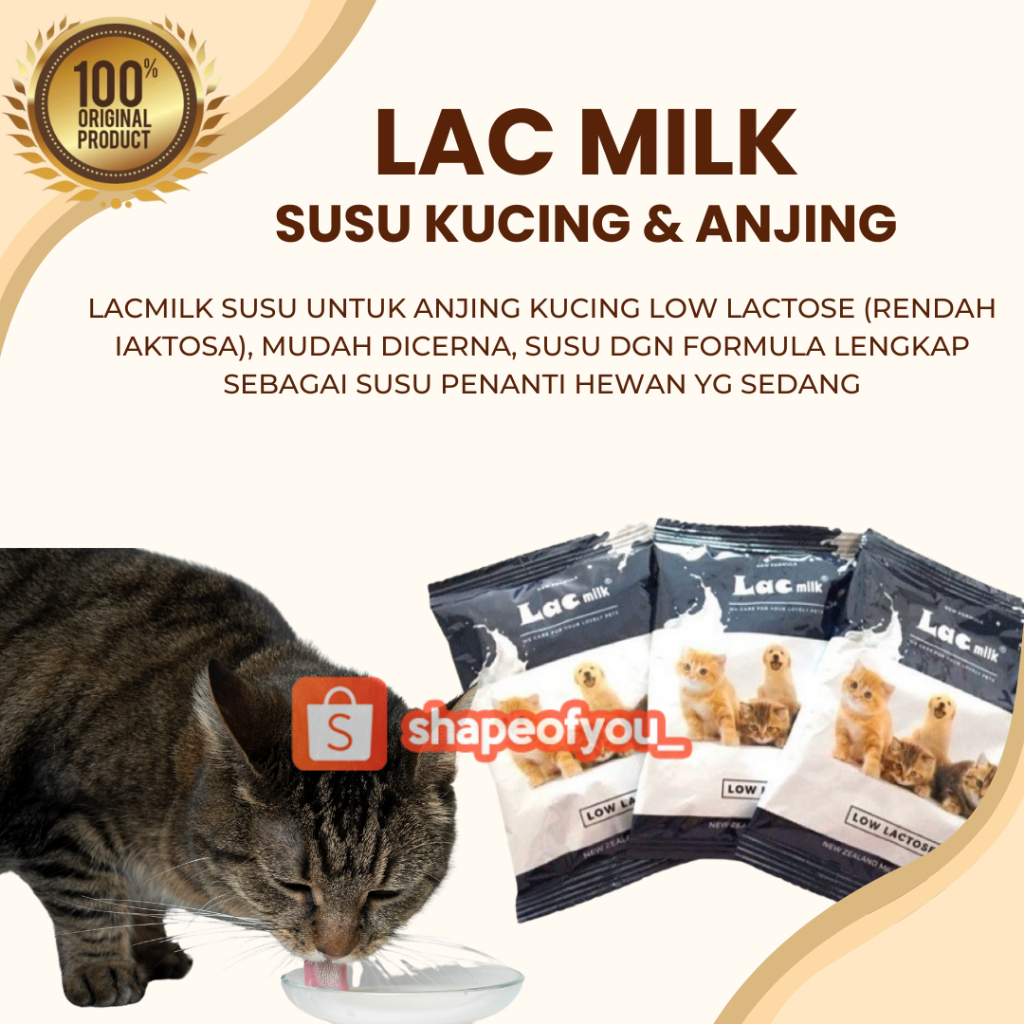 Lac Milk Kitten Susu Kucing Baru Lahir Low Lactose Nutrisi Vitamin Kesehatan Penggemuk Kucing Sachet