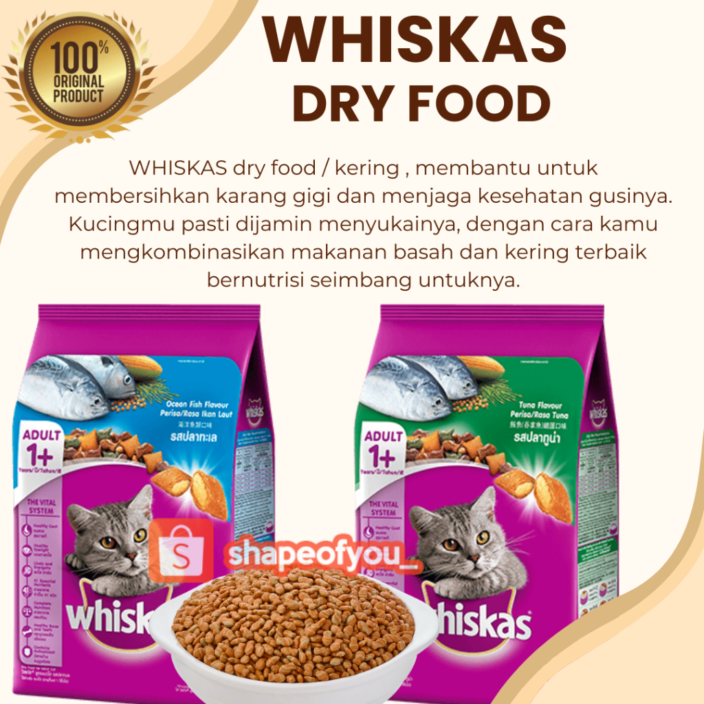 Whiskas Dry Makanan Kucing Kering Adult Junior setara Wiskas Pouch Pakan Kering Kucing Hemat