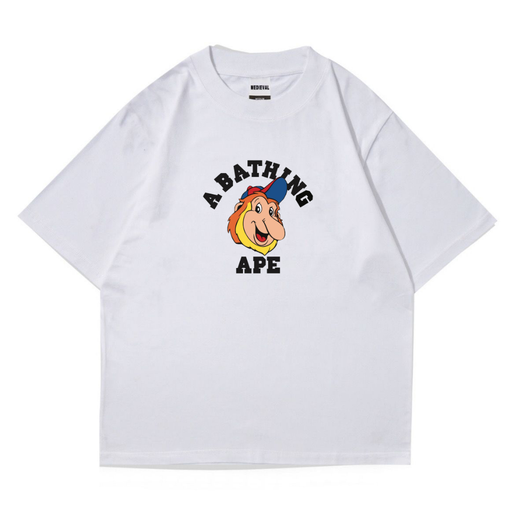 Kaos Baju A BATHING APE Plesetan Dufan Logo - Tshirt Vintage Oversize Putih - Parodi Bootleg Premium