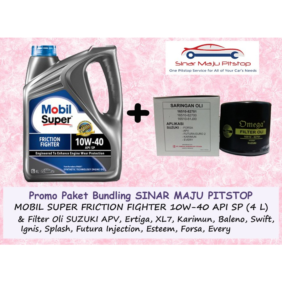 Paket Bundling Oli MOBIL SUPER 2000 FRICTION FIGHTER 10W-40 API SP 4 LITER ORIGINAL & Filter Oli SUZ