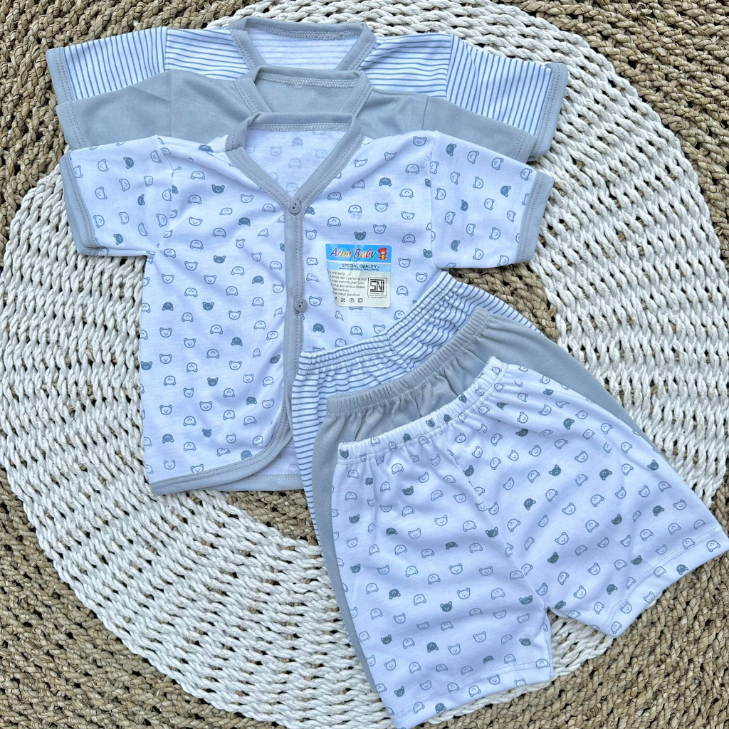 3 PCS Baju Lengan Pendek + Celana Pendek Bayi Bayi Atasan Bayi Baju Newborn Baju Bayi Baru Lahir Gift Bayi Hadiah Lahiran Bayi baju bayi lengan Pendek