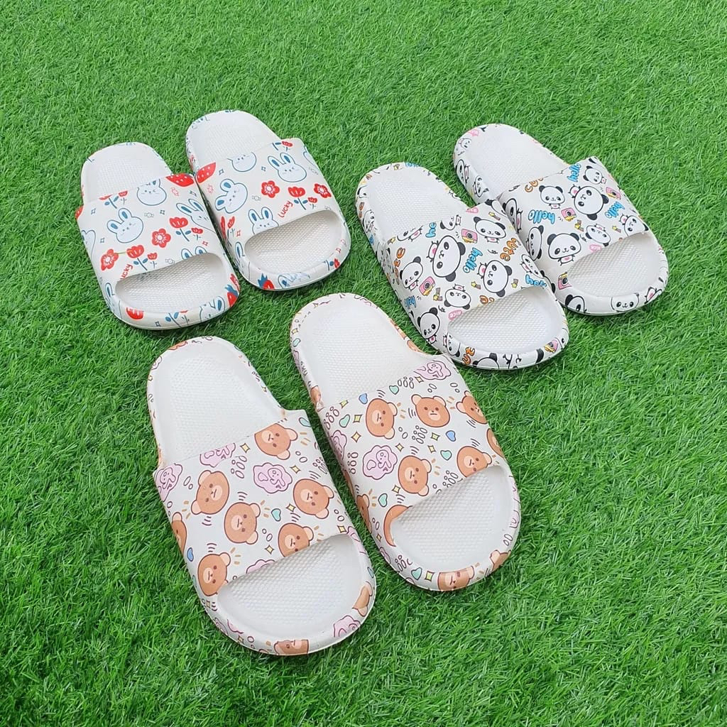 WJ1555 Sandal Slop Motif Lucu &amp; Imut / Sandal Fashion Wanita