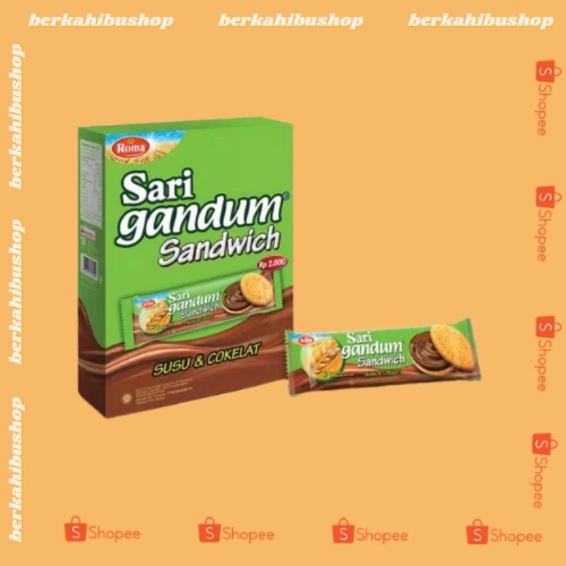 

ROMA SARI GANDUM COKELAT/BISKUIT ROMA/SARIGANDUM SANDWICH SACHET/SARI GANDUM PER PACK ISI 12