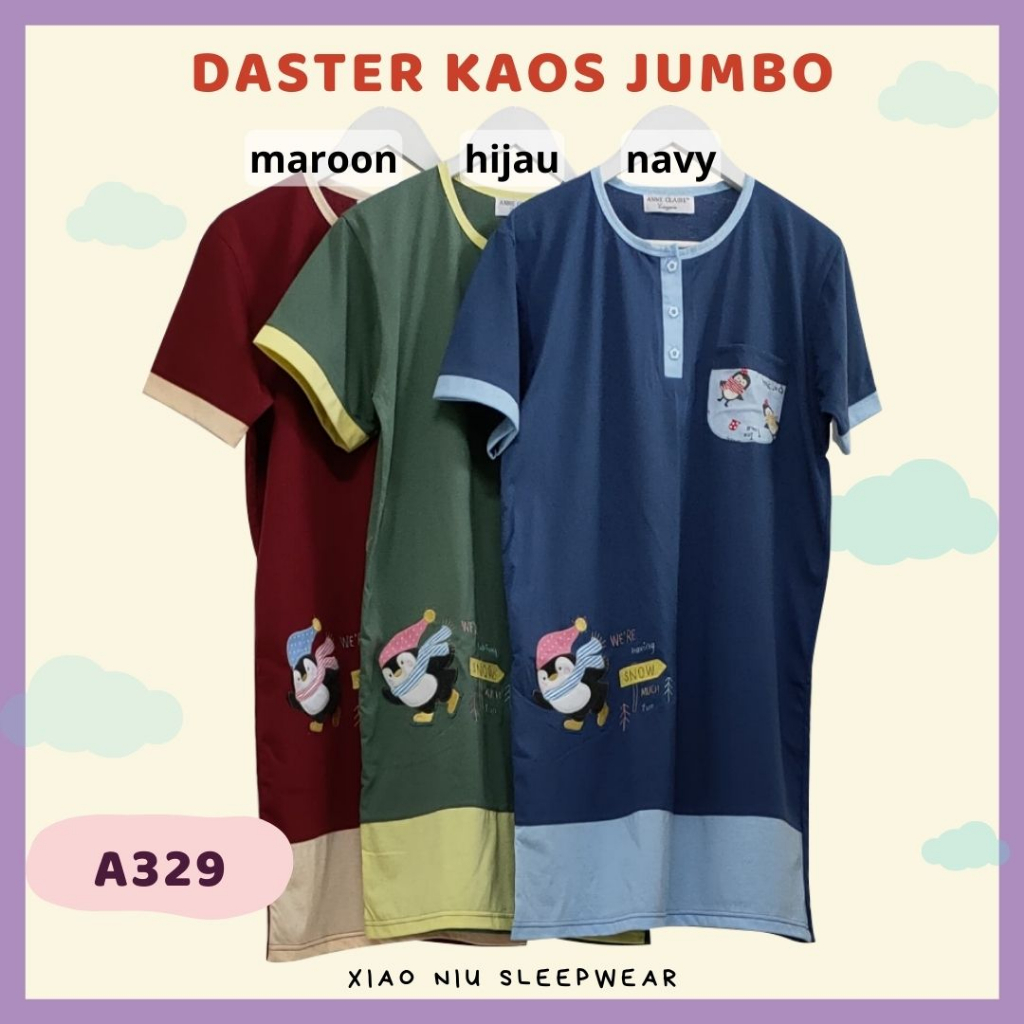 Daster Jumbo Wanita Kancing Depan Size XL Kaos Premium / Baju Tidur Wanita