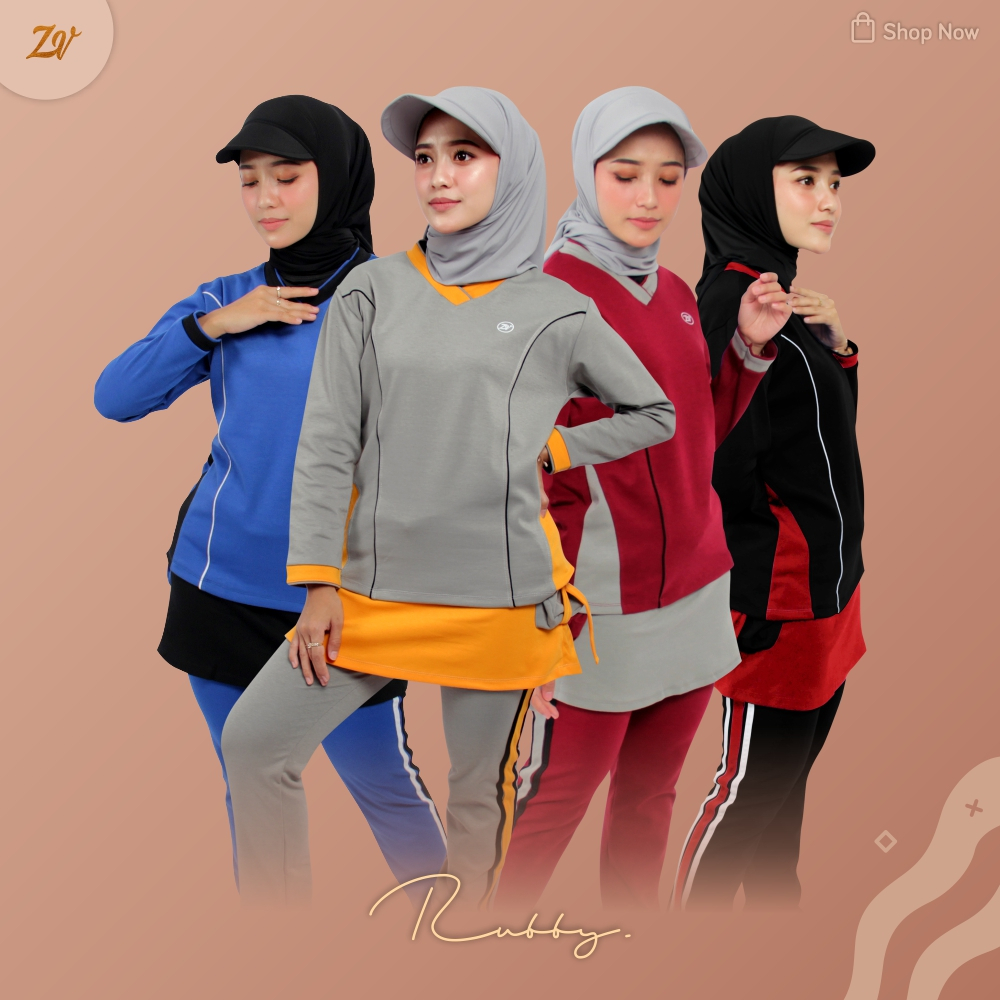 Rubby Set Olahraga l Pakaian Olahraga Muslimah l Sportwear Zaneva l Olahraga Lari Bersepeda Workout Jogging