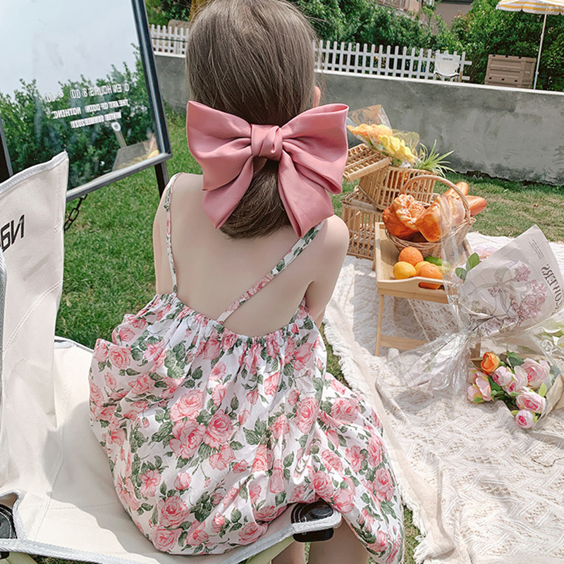 Bayi Perempuan Spaghetti Strap Dress Backless Casual Dress Floral Print Rok Rok Acak-acakan untuk Anak Perempuan Balita Musim Panas Pink Hijau