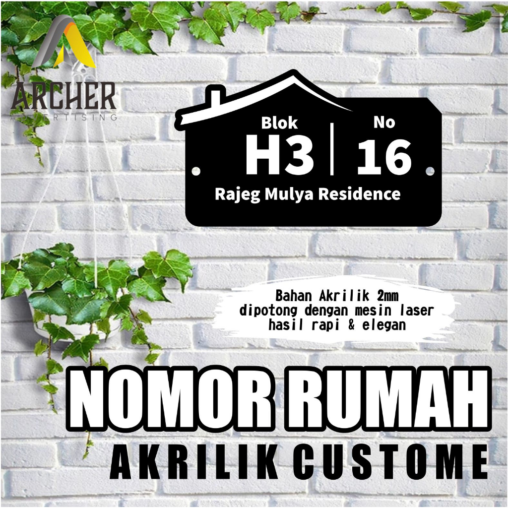 PAPAN NOMOR RUMAH AKRILIK HITAM 19 CM X 11