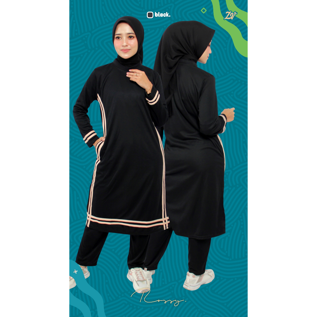 Rossy Set Olahraga l Pakaian Olahraga Muslimah l Sportwear Zaneva l Olahraga Lari Bersepeda Workout Jogging