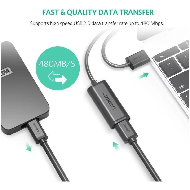 UGREEN Cable Extension USB 2.0 Male to Female Round Kabel Data Sambungan Transfer Untuk Laptop Komputer Mouse Flashdisk