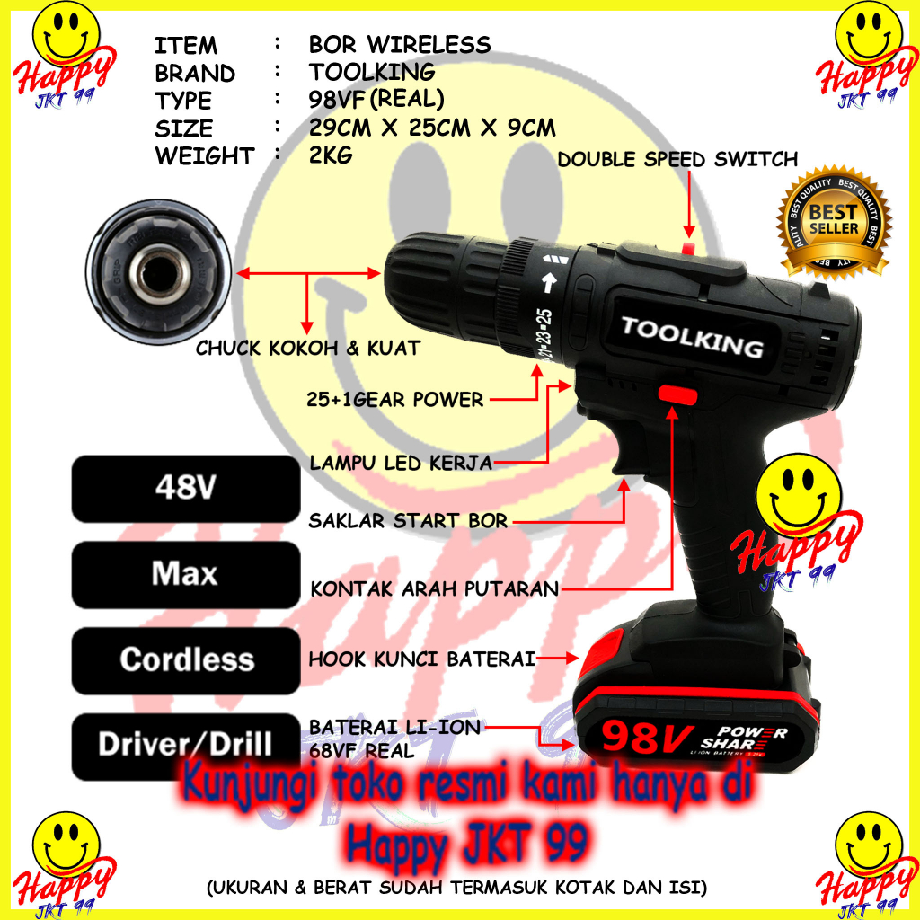 [ HAPPY JKT 99 ] BOR BATERAI BOR DAMPAK MESIN BOR CORDLESS BOR LISTRIK BETON BESI KAYU FULLSET PILIHAN BOR TANPA KABEL ORIGINAL