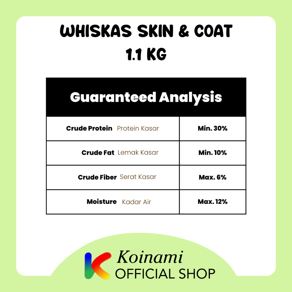 WHISKAS SKIN &amp; COAT 1,1KG - MAKANAN KUCING - PENUMBUH BULU KUCING