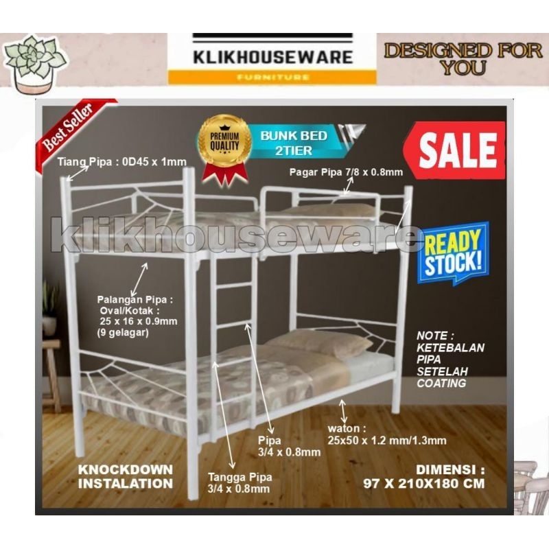 Ranjang Susun Besi Ranjang Tingkat Besi Bunk Bed White Glossy